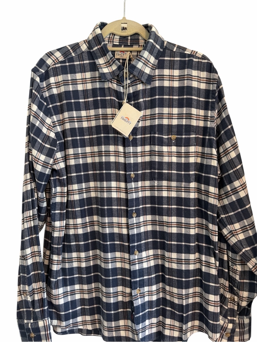 NWT Faherty The Movement Flannrl Navy Plaid Button Shirt large